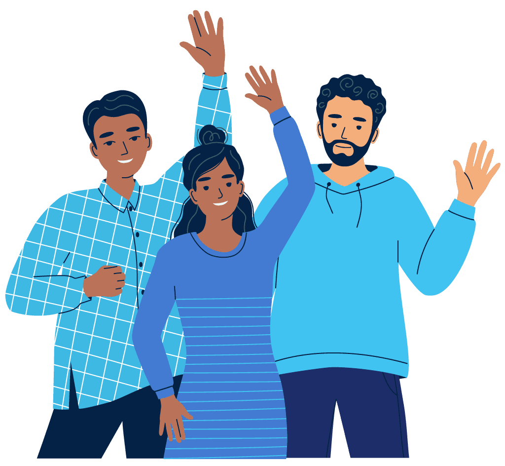 Team members raising hands illustration